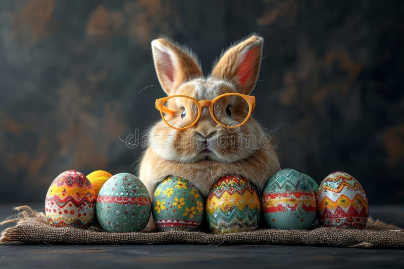Pasqua felice, uova di canestro mitico. casella di tipo coniglietto per schede individuali bianche. carta da parati di fondo croci illustrazione di stock