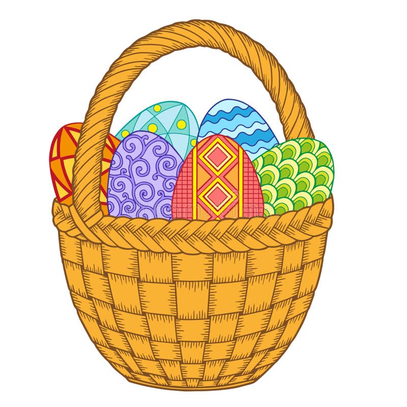 Pasqua felice Uova di Pasqua luminose nel canestro isolato su fondo bianco Elementi isolati vettore