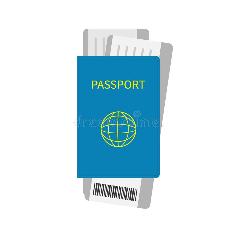 Pass und zwei bringen Bordkartekartenikone mit Barcode zur Sprache Getrennt Weißer Hintergrund Reise- und Ferienkonzept Flaches D lizenzfreie abbildung