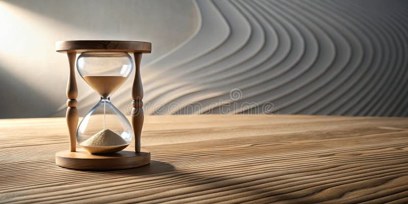 Passa a tempo una clessidra di legno su una superficie liscia rispetto a uno sfondo astratto. Generative AI royalty illustrazione gratis