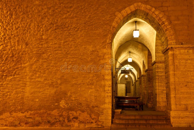 Archway in Tallinn Town Hall at Night in Raekoja Square, Estonia. Archway in Tallinn Town Hall at Night in Raekoja Square, Estonia