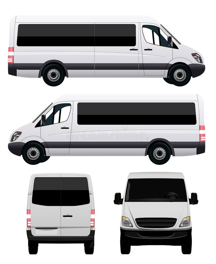 Passenger Van - Minibus from four view angles - front, rear, left and right. Passenger Van - Minibus from four view angles - front, rear, left and right.