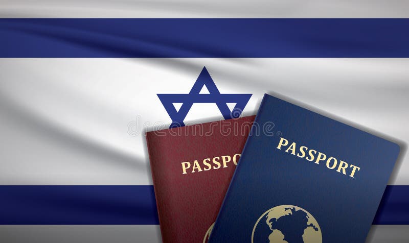 Passaporte de Israel sobre fundo da bandeira de Israel. Conceito de viagem ilustração royalty free