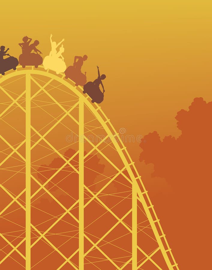 Editable colorful silhouette of a steep rollercoaster ride. Editable colorful silhouette of a steep rollercoaster ride