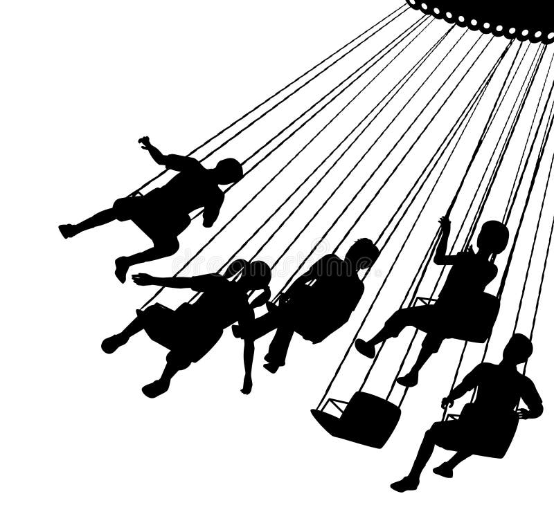 Editable silhouette of children on a fairground ride with each child as a separate object. Editable silhouette of children on a fairground ride with each child as a separate object.