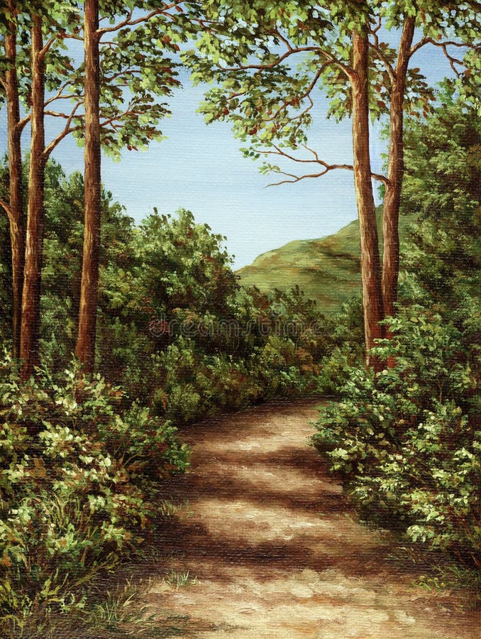 Picture oil paints on a canvas: footpath in wood. Picture oil paints on a canvas: footpath in wood