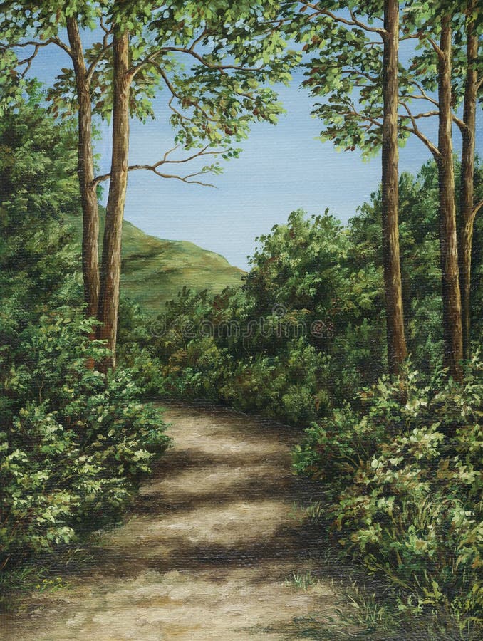 Picture oil paints on a canvas: footpath in mountain wood. Picture oil paints on a canvas: footpath in mountain wood