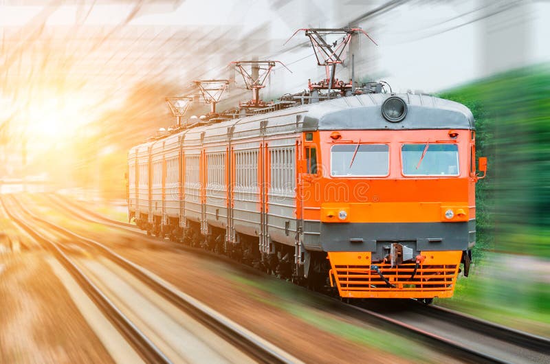 Passenger Electric Train Rides Speed Railway Wagons Journey Light Stock