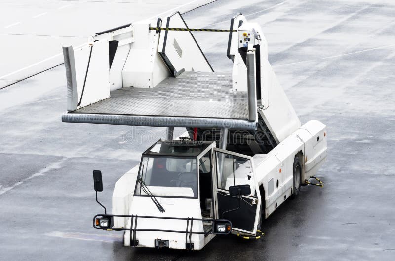 Passenger Ladders for Boarding Passengers in an Airplane. Stock Image