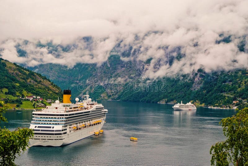 Passenger liner docked in port. Cruise ship in norwegian fjord. Travel destination, tourism. Adventure, discovery stock photos Passenger liner docked in port. Cruise ship in norwegian fjord. Travel destination, tourism. Adventure, discovery stock photos