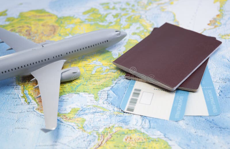 Boarding Pass, Passport, Plane on the Map Stock Image - Image of ...