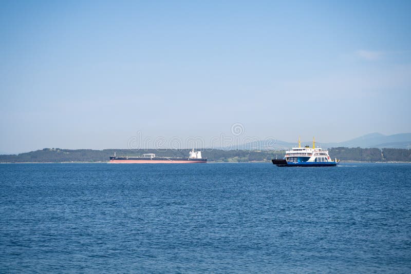 Passenger Ship and Cargo Ship in the Strait of Canakkale.