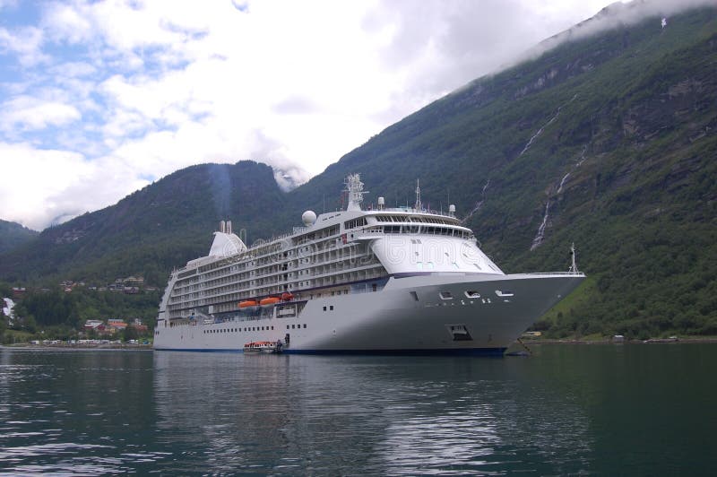 Passenger ship in Geirangerfjord stock image