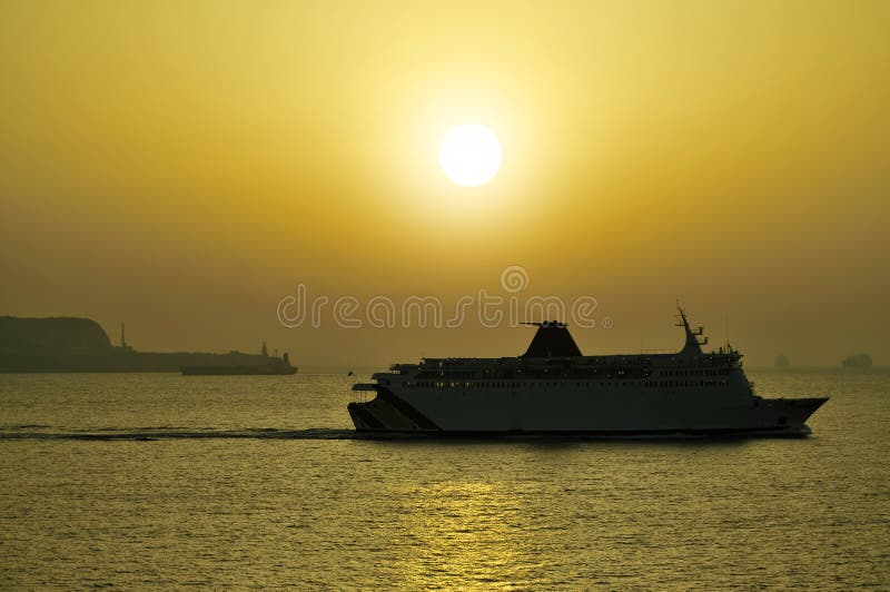 Passenger ship near Gibraltar royalty free stock images