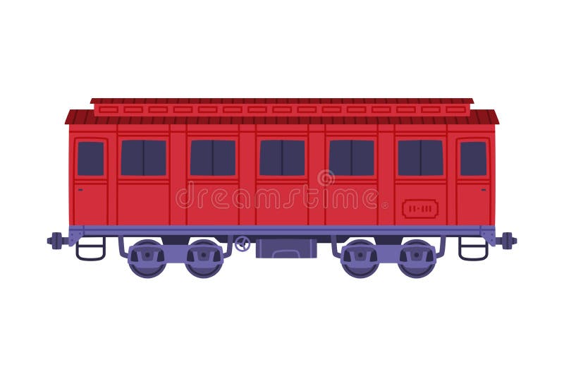Passenger Train Car or Wagon Side View Vector Illustration Stock Vector