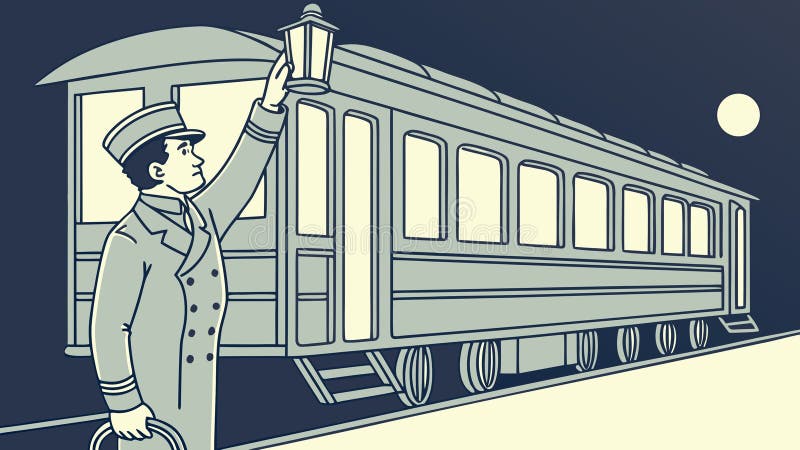 Passenger Train Under Moonlight at a Quiet Station. vector design Generative AI royalty free illustration