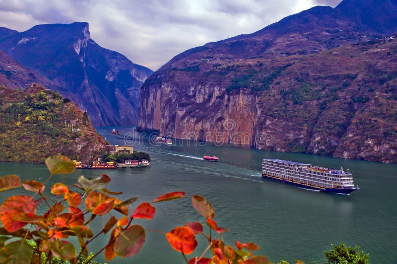 Some passenger vessel are passing The Three Gorges at Yangtze river, China. Roughness stock images, royalty-free photos and pictures
