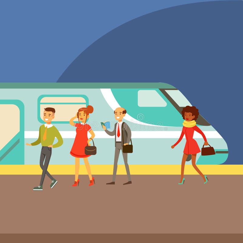 Passengers Boarding a Train at the Platform, Part of People Taking  Different Transport Types Series of Cartoon Scenes Stock Vector -  Illustration of metro, waiting: 89926905