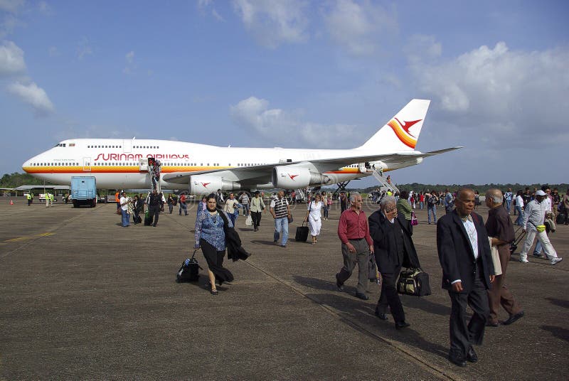 Passengers leaving plane