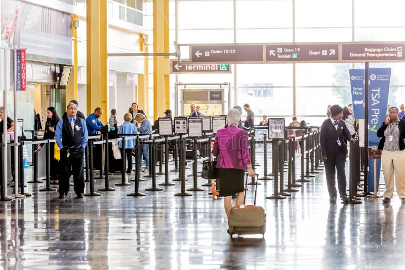 Passengers in the TSA line in an airport royalty free stock images