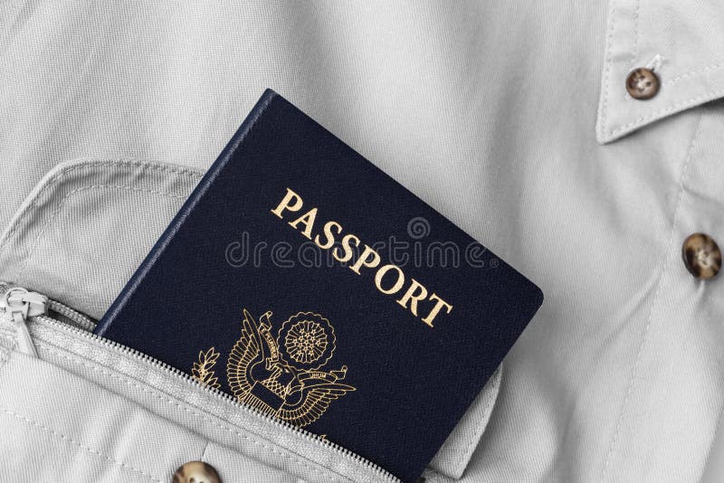 Us passport in shirt pocket. Us passport in shirt pocket