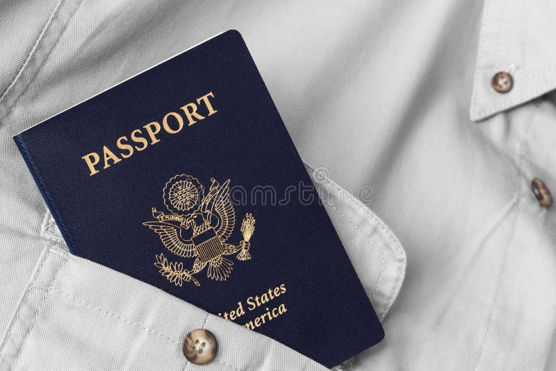 Us passport in shirt pocket. Us passport in shirt pocket