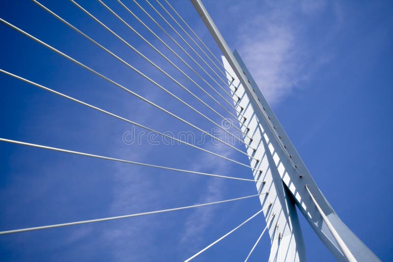 Details of the Erasmus Bridge - the symbol of Rotterdam. Horizontal shot. Details of the Erasmus Bridge - the symbol of Rotterdam. Horizontal shot