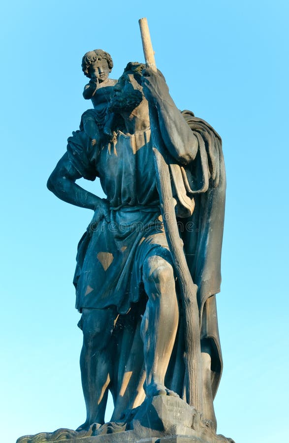 The statue of St. Christopher on Charles Bridge (Prague, Czech Republic). Author Emanuel Max , 1857. The statue of St. Christopher on Charles Bridge (Prague, Czech Republic). Author Emanuel Max , 1857.