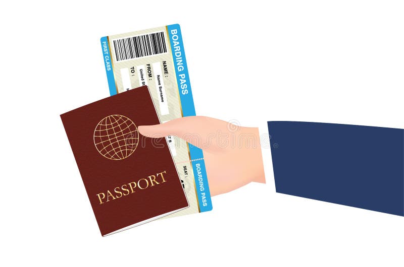 Passi il passaporto della tenuta ed il vettore del biglietto del passaggio di imbarco royalty illustrazione gratis Passi il passaporto della tenuta ed il vettore del biglietto del passaggio di imbarco royalty illustrazione gratis