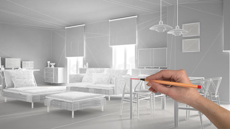 Passi il progetto di interior design astratto di disegno dell'architettura, il salone moderno, la costruzione della maglia del wi fotografie stock libere da diritti Passi il progetto di interior design astratto di disegno dell'architettura, il salone moderno, la costruzione della maglia del wi fotografie stock libere da diritti