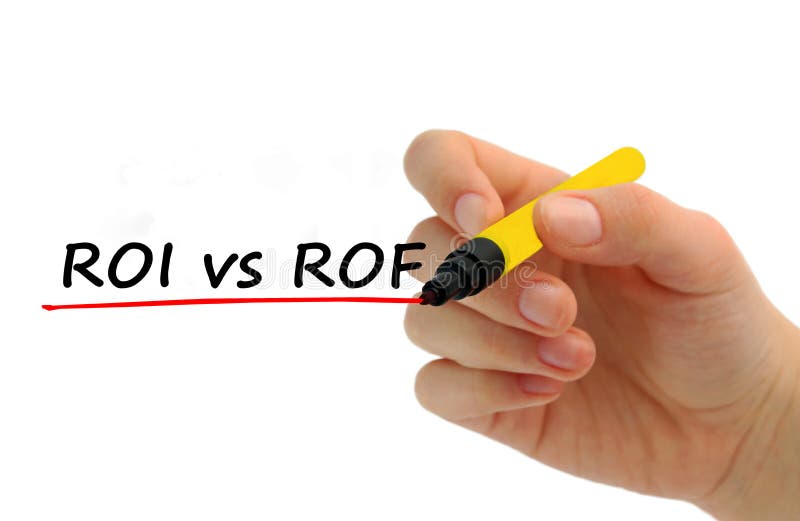 Passi la scrittura del ROI contro il ROF con l'indicatore rosso fotografia stock Passi la scrittura del ROI contro il ROF con l'indicatore rosso fotografia stock
