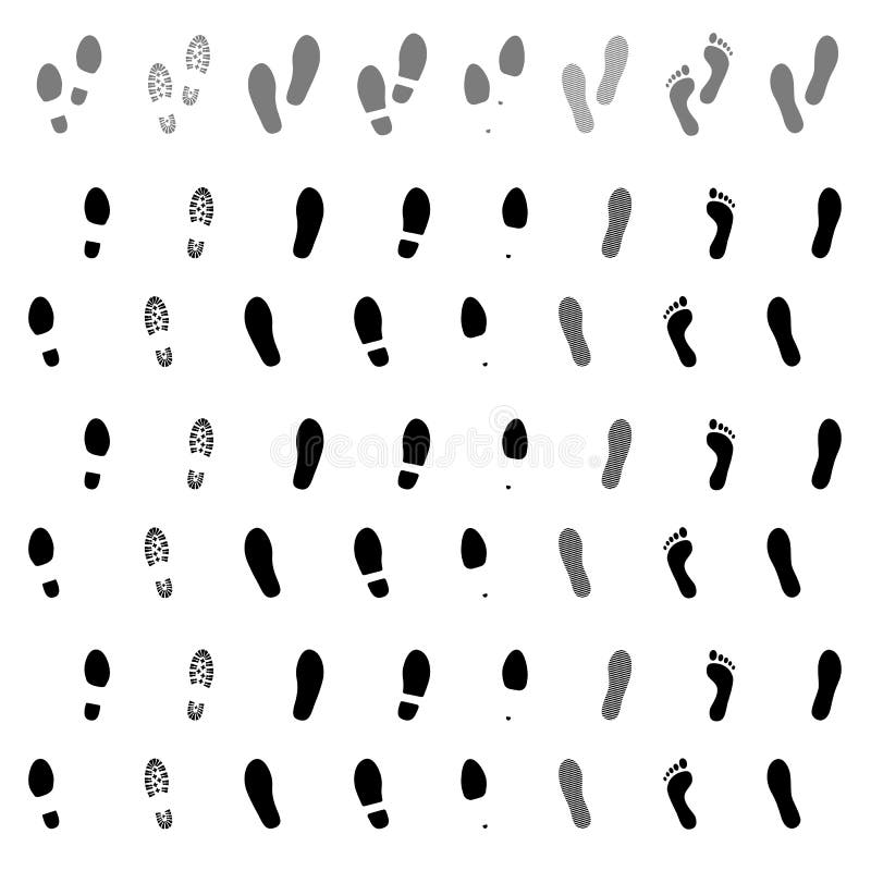 Passi Orme Scarpa E Stampa Del Piede Nudo Impronte Delle Scarpe Messe Traccia Del Piede Vettore Illustrazione Vettoriale - Illustrazione di piedino, coppie: 100658534