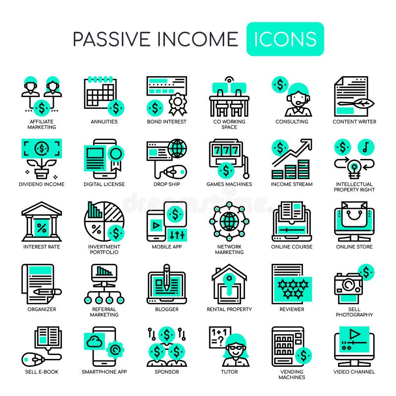 Passief Inkomen, Pixel Perfecte Pictogrammen royalty-vrije illustratie Passief Inkomen, Pixel Perfecte Pictogrammen royalty-vrije illustratie