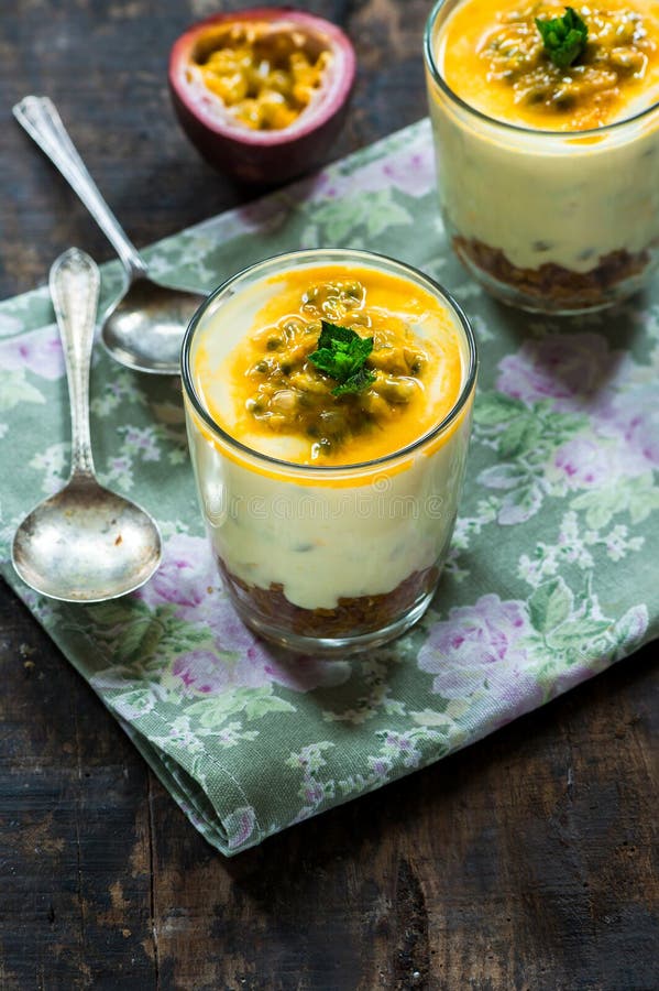 Passion Fruit Cheesecake Dessert Pots Stock Image Image of bright, culinary 96196069