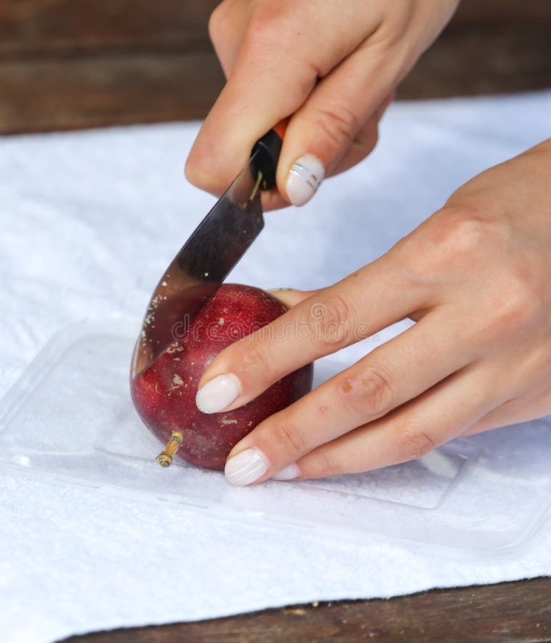 Passion Fruit Cut with a Knife in the Hands Stock Photo Image of