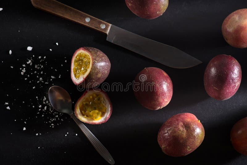 Passion Fruit on the Cutting Board Tropical Fresh Fruits in Thailand