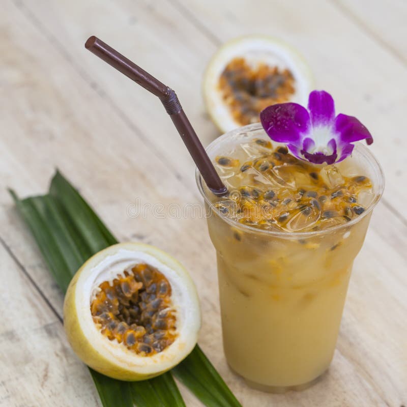 Passion Fruit Juice is a Healthy Drink Herbal Thailand. Stock Photo