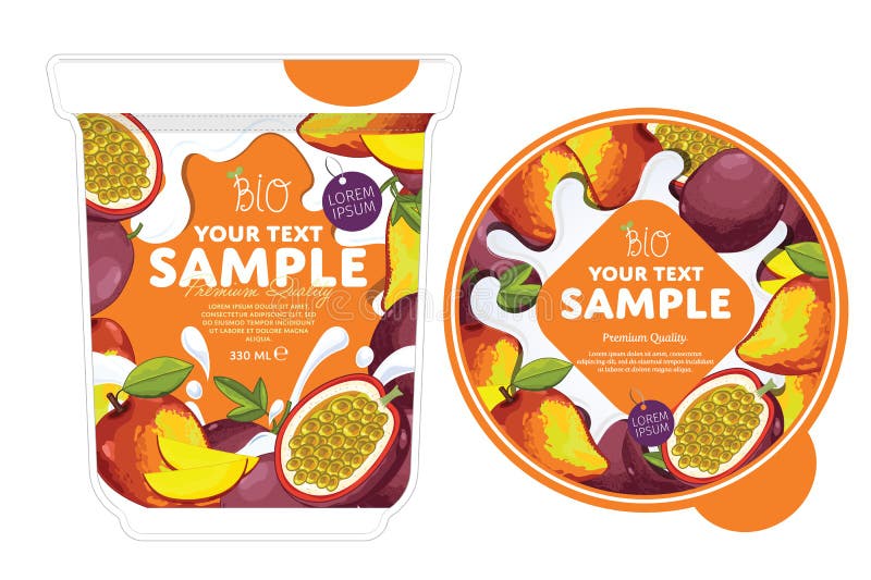 Passion Fruit Mango Yogurt Packaging Design Stock Illustration