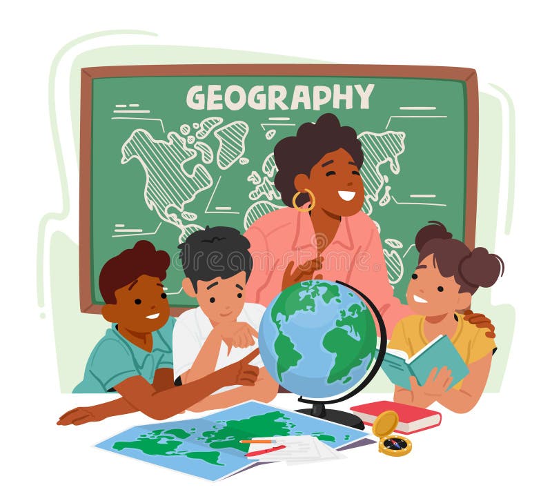 Passionate Geography Teacher Stands Amidst Diverse Group of Curious 