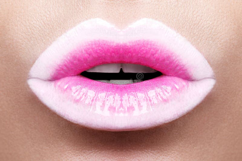 Passionate pink lips,macro photography stock photo