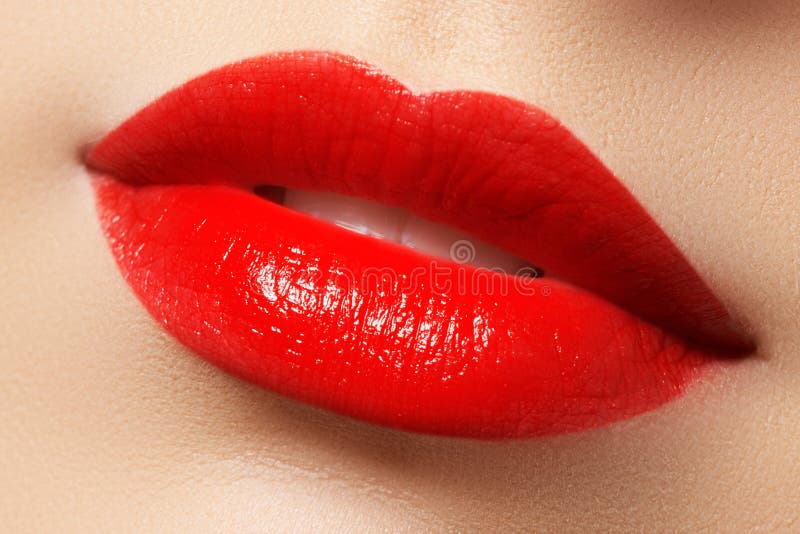 Passionate red lips,macro photography royalty free stock images