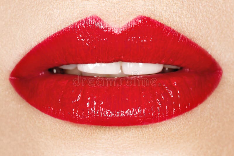 Passionate red lips,macro photography stock photos