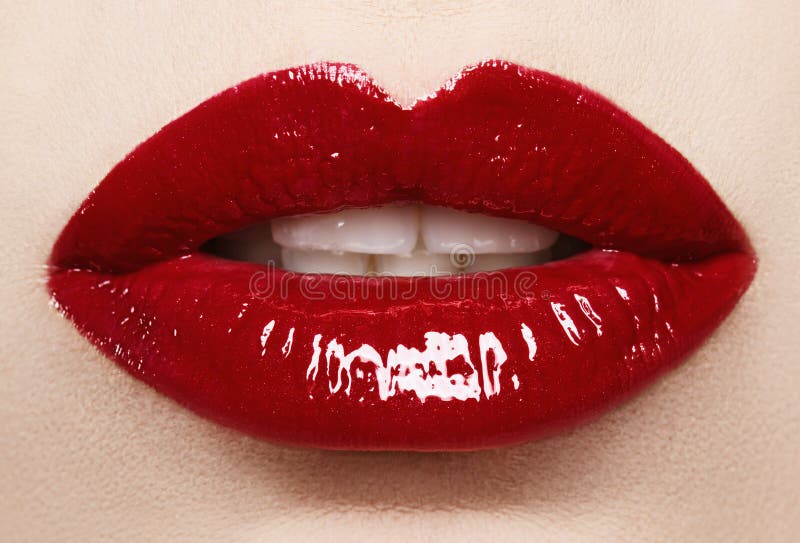 Passionate red lips,macro photography royalty free stock photos