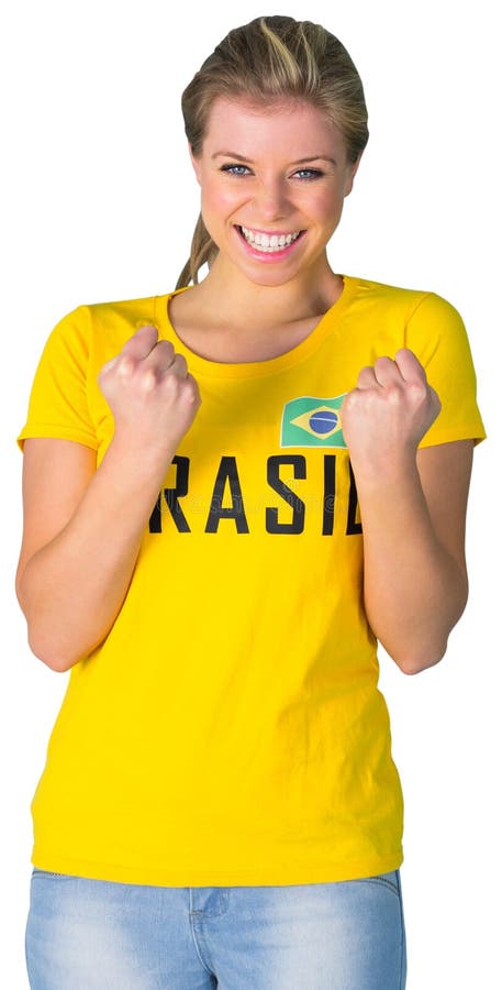 Passioné Du Football Enthousiaste Dans Le T Shirt Du Brésil Image Stock Image Du Isolement