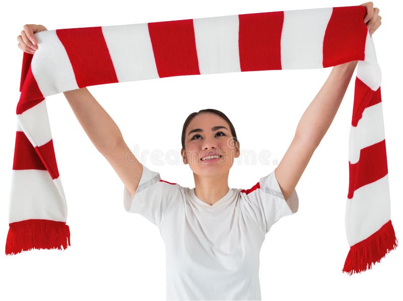 Passioné Du Football Ondulant Lécharpe Rouge Et Blanche Image Stock Image Du Femelle