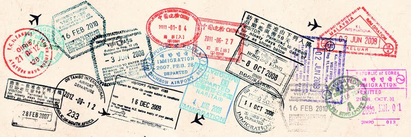 Passmärken på sepia texturerad vintage resekollage bakgrund