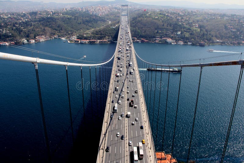 Istanbul Strait, Fatih Sultan Mehmet Bridge, green. Istanbul Strait, Fatih Sultan Mehmet Bridge, green