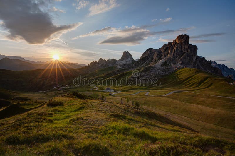 Passo Giau Dolomites Italy alps sunset