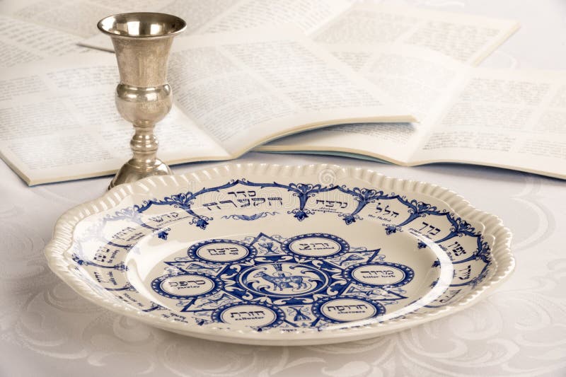 Passover Plate with Kiddush Cup and Haggadah stock image Passover Plate with Kiddush Cup and Haggadah stock image