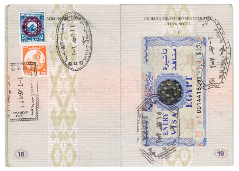 Passport With Egyptian Visas And Stamps Stock Photo Image of